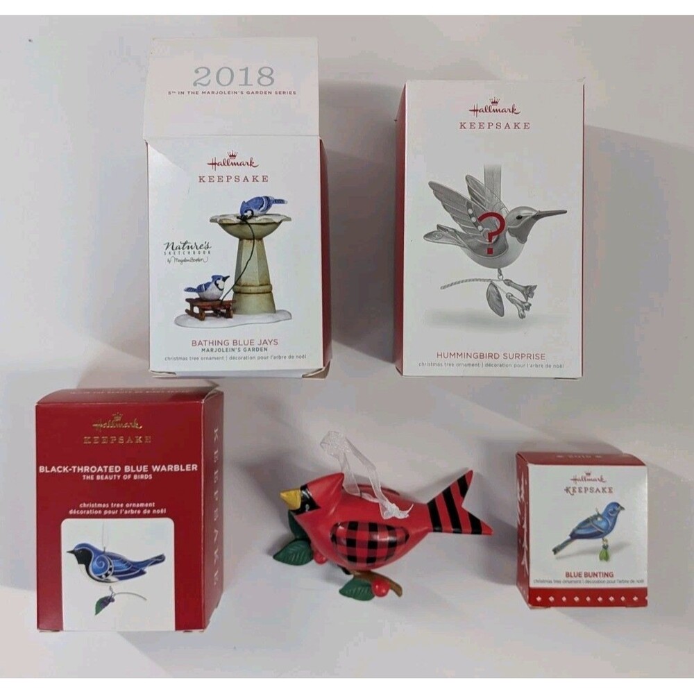 Hallmark Keepsake Bird Ornament Lot of 5 Blue Jay Hummingbird Cardinal Marjolein